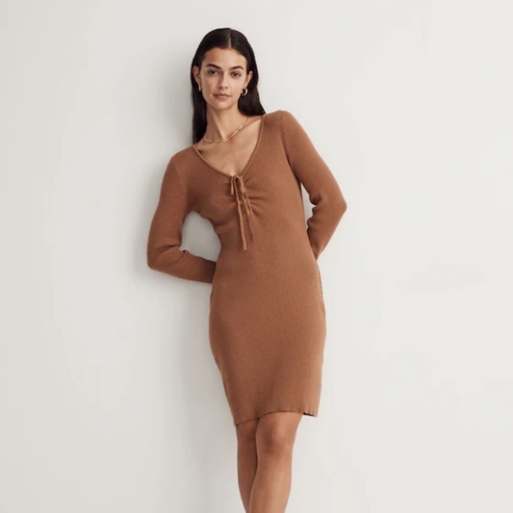 Madewell Tie-Front Ruched Bodycon Mini Dress - Picture 1 of 5
